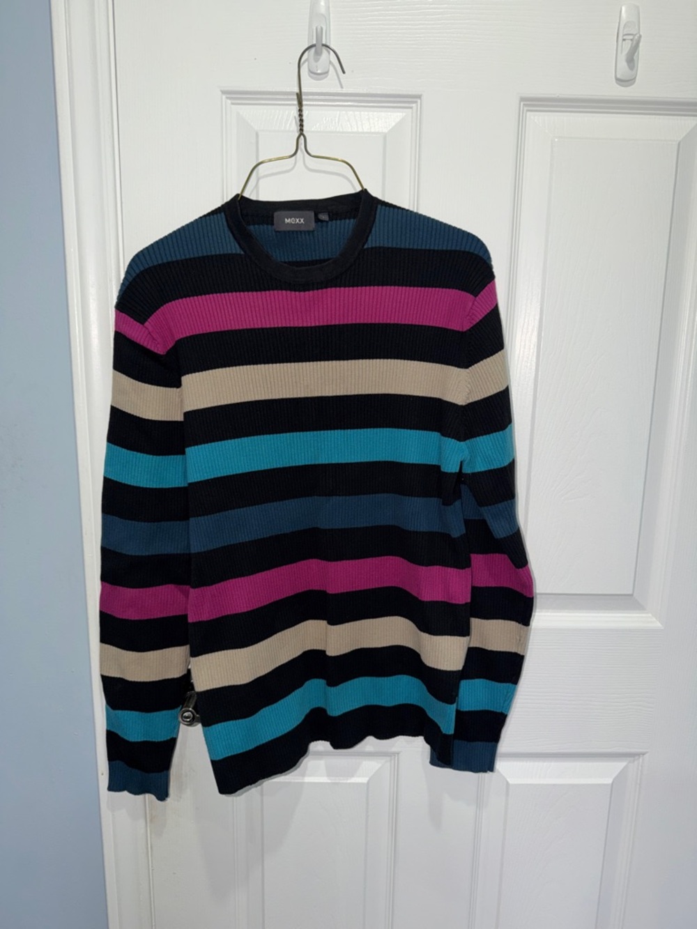 Mexx Black, Teal, Magenta & Cream Striped Crewneck Sweater